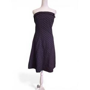 Anthropologie Y2K Odille Black Eyelet Bow Strapless Mini Dress Size 8